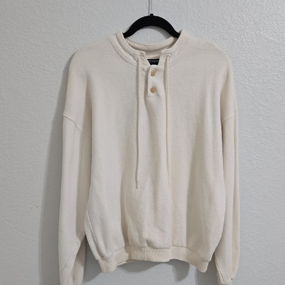 Cream Crewneck Sweater with Elegant Tie Detail